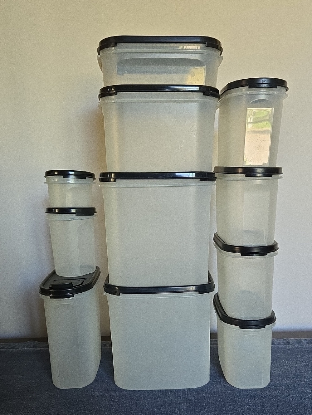 Tupperware Clear Food Storage Containers with Black Lids - Multi-Size Set